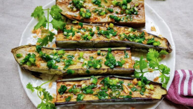 Món cà tím nhồi thịt hấp mỡ hành